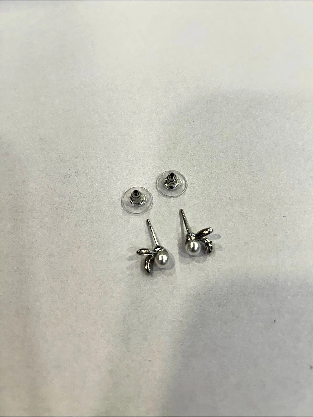 Silver & White Stud Earrings